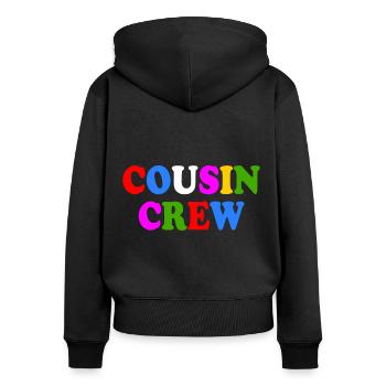 Cousin crew - Frauen Premium Bio Zip Hoodie - Schwarz - Hinten - Julia (174cm)