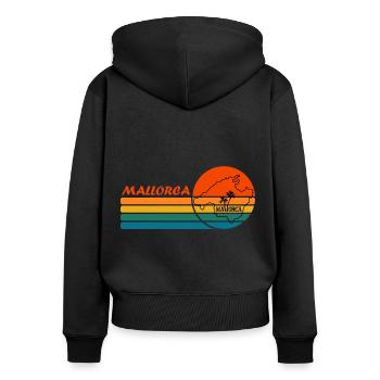 Landkarte von der Insel Mallorca Sonnenuntergang - Frauen Premium Bio Zip Hoodie - Schwarz - Hinten - Julia (174cm)
