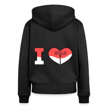 J’aime Cologne avec mon cœur et la tour de télévision - Sweat à capuche zippé Premium bio Femme - noir - Dos - Julia (174cm)