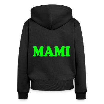 Mami - Frauen Premium Bio Zip Hoodie - Schwarz - Hinten - Julia (174cm)