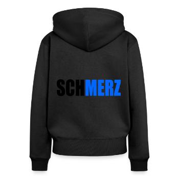 Schmerz no merz - Frauen Premium Bio Zip Hoodie - Schwarz - Hinten - Julia (174cm)