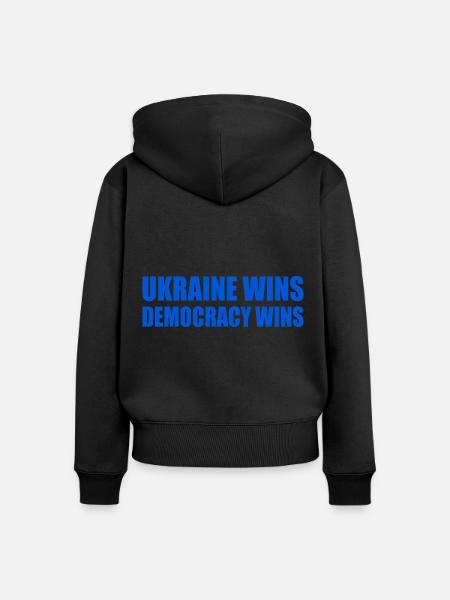Ukraine wins democracy wins - Frauen Premium Bio Zip Hoodie - Schwarz