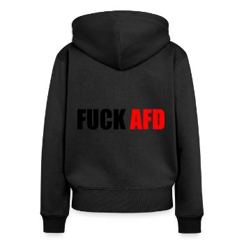 Fuck afd - Frauen Premium Bio Zip Hoodie - Schwarz - Hinten - Julia (174cm)