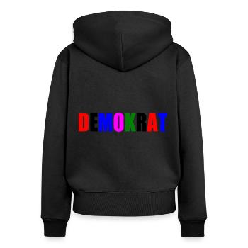 Demokrat - Frauen Premium Bio Zip Hoodie - Schwarz - Hinten - Julia (174cm)