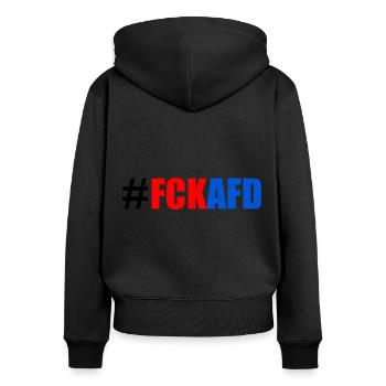 Fck afd - Frauen Premium Bio Zip Hoodie - Schwarz - Hinten - Julia (174cm)