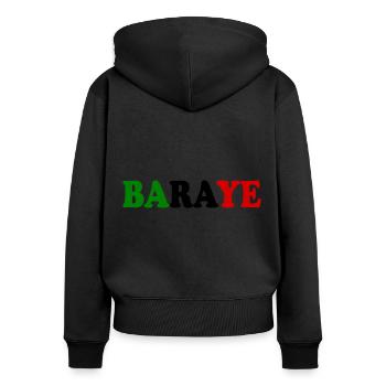 Baraye - Frauen Premium Bio Zip Hoodie - Schwarz - Hinten - Julia (174cm)