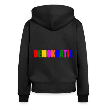 Demokratie - Frauen Premium Bio Zip Hoodie - Schwarz - Hinten - Julia (174cm)