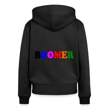 Boomer - Frauen Premium Bio Zip Hoodie - Schwarz - Hinten - Julia (174cm)