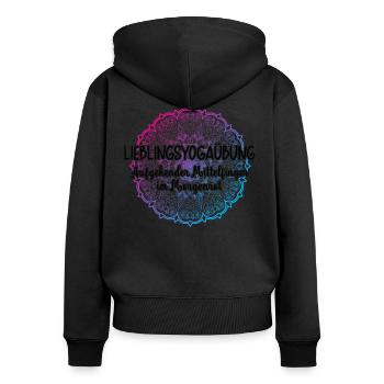Aufgehender Mittelfinger im Morgenrot Yoga Mandala - Frauen Premium Bio Zip Hoodie - Schwarz - Hinten - Julia (174cm)