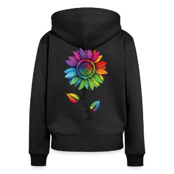 Love is Love LGBTQ Regenbogen Sonnenblume Blume - Frauen Premium Bio Zip Hoodie - Schwarz - Hinten - Julia (174cm)