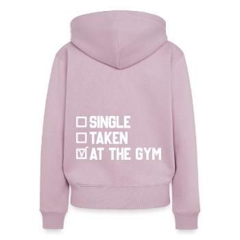Single enregistré dans le gymnase - Sweat à capuche zippé Premium bio Femme - rose poudré - Dos - Julia (174cm)