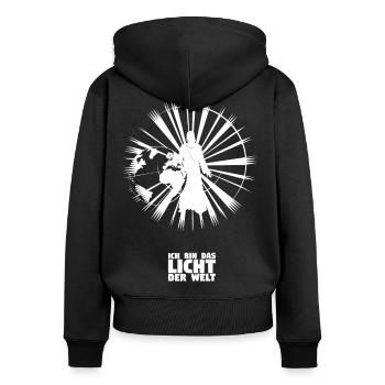 Lumière du monde - Allemand - Sweat à capuche zippé Premium bio Femme - noir - Dos - Julia (174cm)