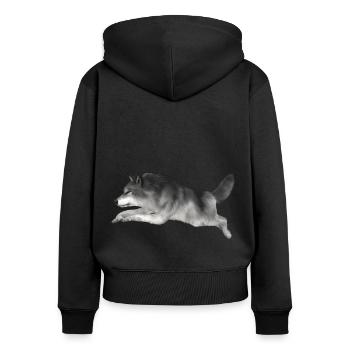 Le loup gris court - Sweat à capuche zippé Premium bio Femme - noir - Dos - Julia (174cm)