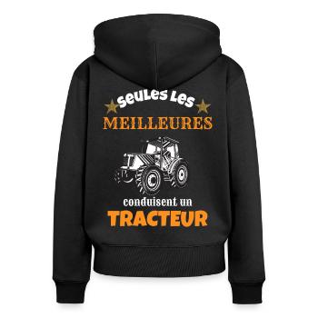 Seul les meilleures conduisent tracteur cadeau - Sweat à capuche zippé Premium bio Femme - noir - Dos - Julia (174cm)