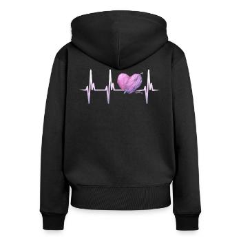 Herzschlag Stricken - Stricknadel - Frauen Premium Bio Zip Hoodie - Schwarz - Hinten - Julia (174cm)