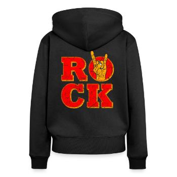 Rock Musik Handzeichen - Frauen Premium Bio Zip Hoodie - Schwarz - Hinten - Julia (174cm)