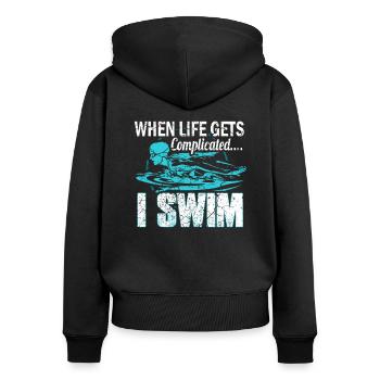 Schwimmen Schwimmer Schwimmerin - Frauen Premium Bio Zip Hoodie - Schwarz - Hinten - Julia (174cm)
