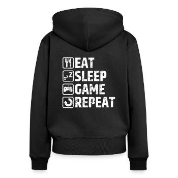 Gaming - Frauen Premium Bio Zip Hoodie - Schwarz - Hinten - Julia (174cm)