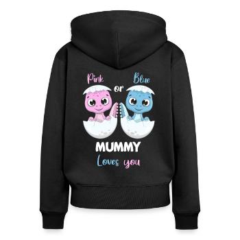 Pink Or Blue Mummy Loves you Gender Reveal Party - Sweat à capuche zippé Premium bio Femme - noir - Dos - Julia (174cm)
