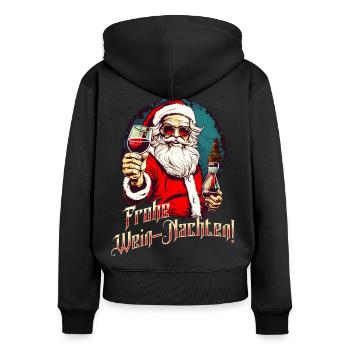 Frohe Wein-Nachten! Lustiger Weihnachtsmann - Frauen Premium Bio Zip Hoodie - Schwarz - Hinten - Julia (174cm)