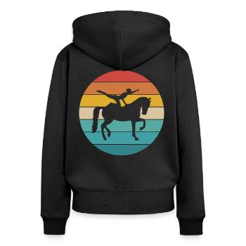 Voltigieren | Retro Style - Frauen Premium Bio Zip Hoodie - Schwarz - Hinten - Julia (174cm)