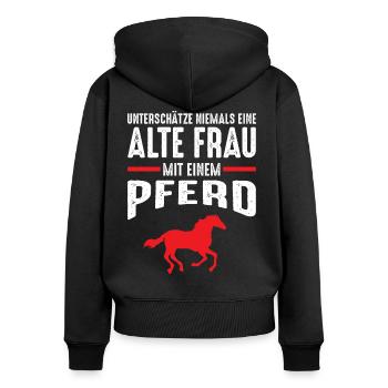 Reiterin Pferd Reiten Reitsport Pferdesprüche - Frauen Premium Bio Zip Hoodie - Schwarz - Hinten - Julia (174cm)