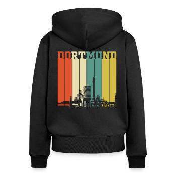 Dortmund Retro - Frauen Premium Bio Zip Hoodie - Schwarz - Hinten - Julia (174cm)