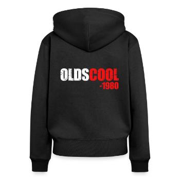 1980 - Frauen Premium Bio Zip Hoodie - Schwarz - Hinten - Julia (174cm)