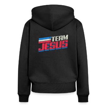 Jésus - Sweat à capuche zippé Premium bio Femme - noir - Dos - Julia (174cm)