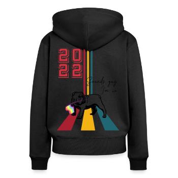 Sounds gay i'm in - Frauen Premium Bio Zip Hoodie - Schwarz - Hinten - Julia (174cm)