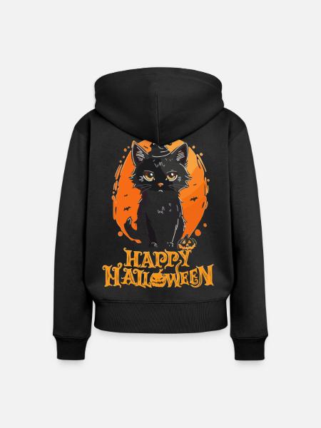 Happy Halloween - Schwarze Katze - Frauen Premium Bio Zip Hoodie - Schwarz
