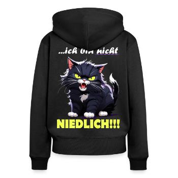 Ich bin nicht NIEDLICH - Frauen Premium Bio Zip Hoodie - Schwarz - Hinten - Julia (174cm)