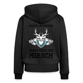 Lederhose - Frauen Premium Bio Zip Hoodie - Schwarz - Hinten - Julia (174cm)