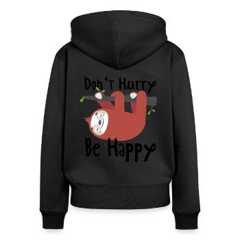 Dont Hurry Be Happy - Sweat à capuche zippé Premium bio Femme - noir - Dos - Julia (174cm)