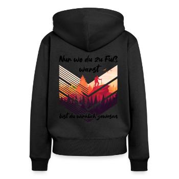 Wandern Spruch - Frauen Premium Bio Zip Hoodie - Schwarz - Hinten - Julia (174cm)