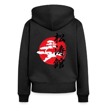 Karate Shotokan Baum Logo - Frauen Premium Bio Zip Hoodie - Schwarz - Hinten - Julia (174cm)