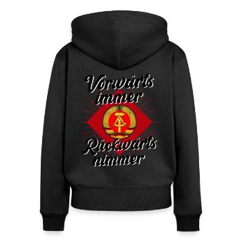 DDR Vorwärts Immer Rückwärts Nimmer - Frauen Premium Bio Zip Hoodie - Schwarz - Hinten - Julia (174cm)