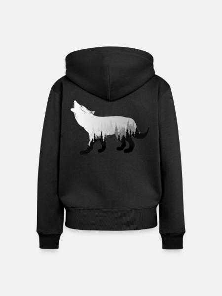 Wolf - Frauen Premium Bio Zip Hoodie - Schwarz