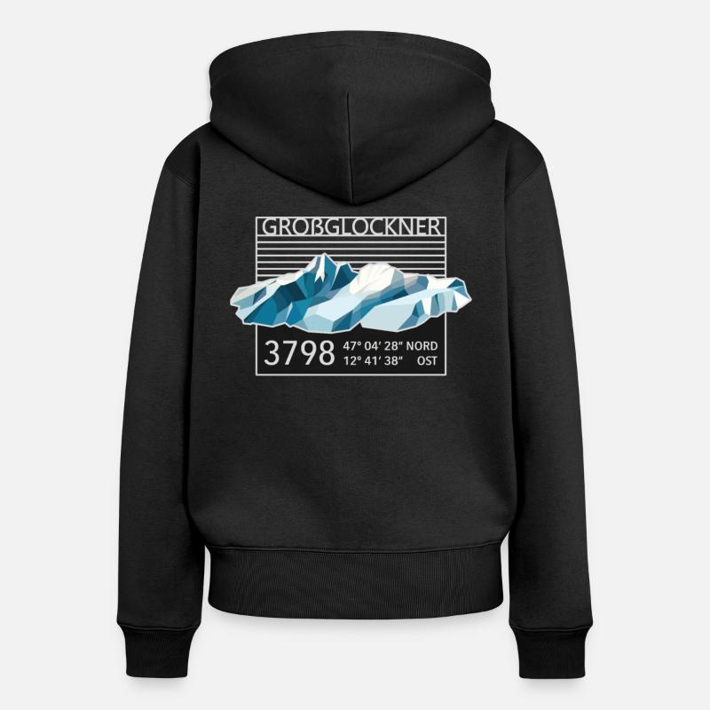 Grossglockner 3798m sommet de montagne low poly Autriche - Sweat à capuche zippé Premium bio Femme - noir