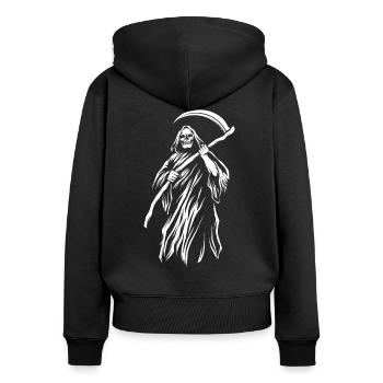 Faucheuse faucheuse squelette crâne faux mort - Sweat à capuche zippé Premium bio Femme - noir - Dos - Julia (174cm)