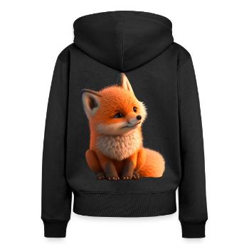 Fuchs sitzend - Frauen Premium Bio Zip Hoodie - Schwarz - Hinten - Julia (174cm)