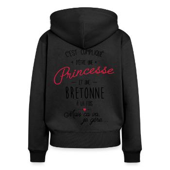 Princesse et bretonne - Cadeau femme, fille enfant - Sweat à capuche zippé Premium bio Femme - noir - Dos - Julia (174cm)