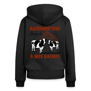 Vache Shirt • Mes vaches • Vache Cadeau - Sweat à capuche zippé Premium bio Femme - noir - Dos - Julia (174cm)