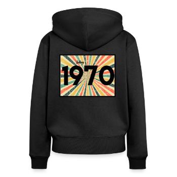 1970 - Sweat à capuche zippé Premium bio Femme - noir - Dos - Julia (174cm)