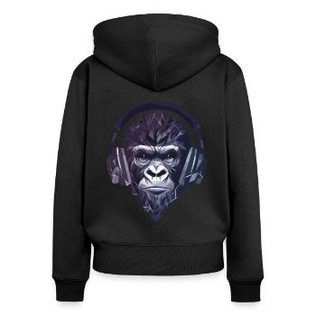 Gorilla mit Kopfhörern – Polygon DJ Affe Design - Frauen Premium Bio Zip Hoodie - Schwarz - Hinten - Julia (174cm)