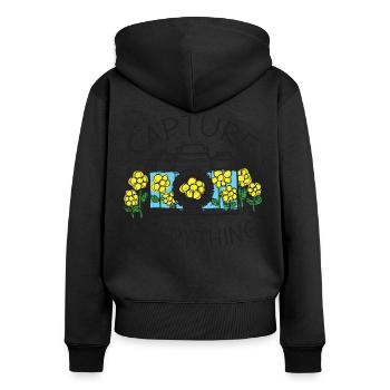 Photographie de la nature Vintage photographie d'appareil photo - Sweat à capuche zippé Premium bio Femme - noir - Dos - Julia (174cm)