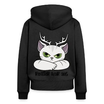 Rentier war aus Katze Lustige Sprüche Weihnachten - Frauen Premium Bio Zip Hoodie - Schwarz - Hinten - Julia (174cm)