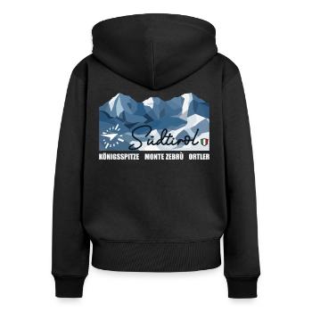 Ortler Monte Zebru Königsspitze Tyrol du Sud Italie - Sweat à capuche zippé Premium bio Femme - noir - Dos - Julia (174cm)