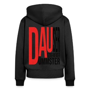 DAU: Dümmster Anzunehmender User in hell - Frauen Premium Bio Zip Hoodie - Schwarz - Hinten - Julia (174cm)