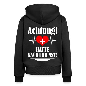 Krankenschwester Nachtdienst Herz EKG Geschenk - Frauen Premium Bio Zip Hoodie - Schwarz - Hinten - Julia (174cm)